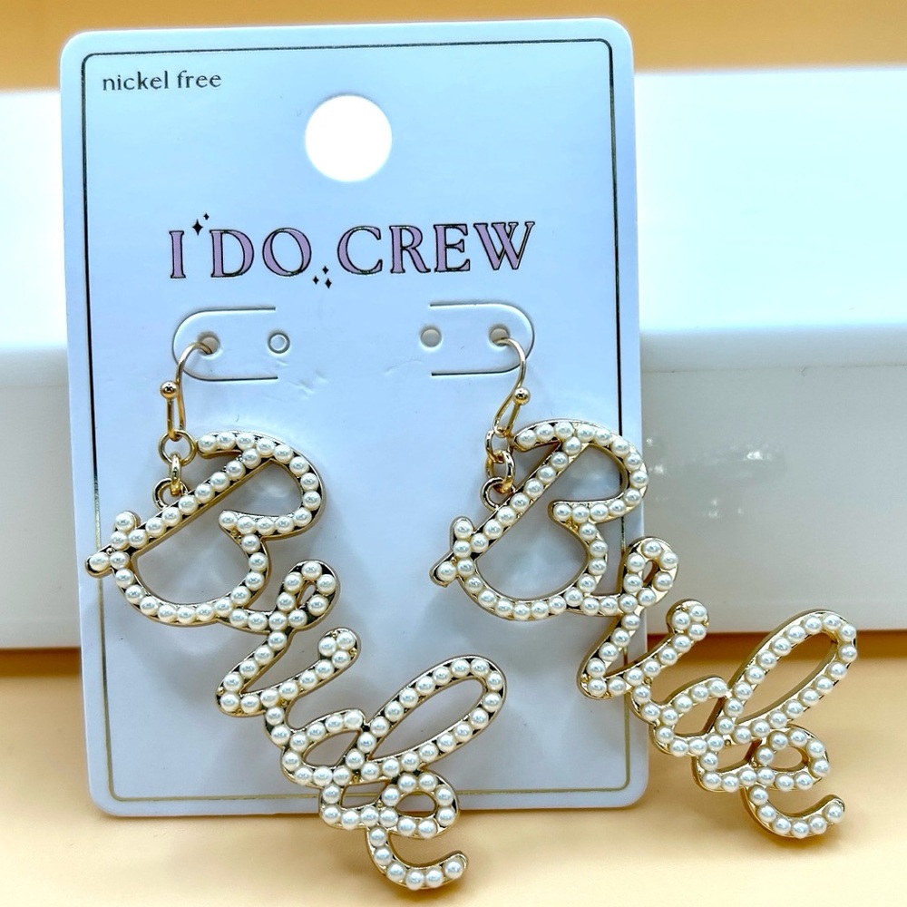 Bride Pearl Script Earrings